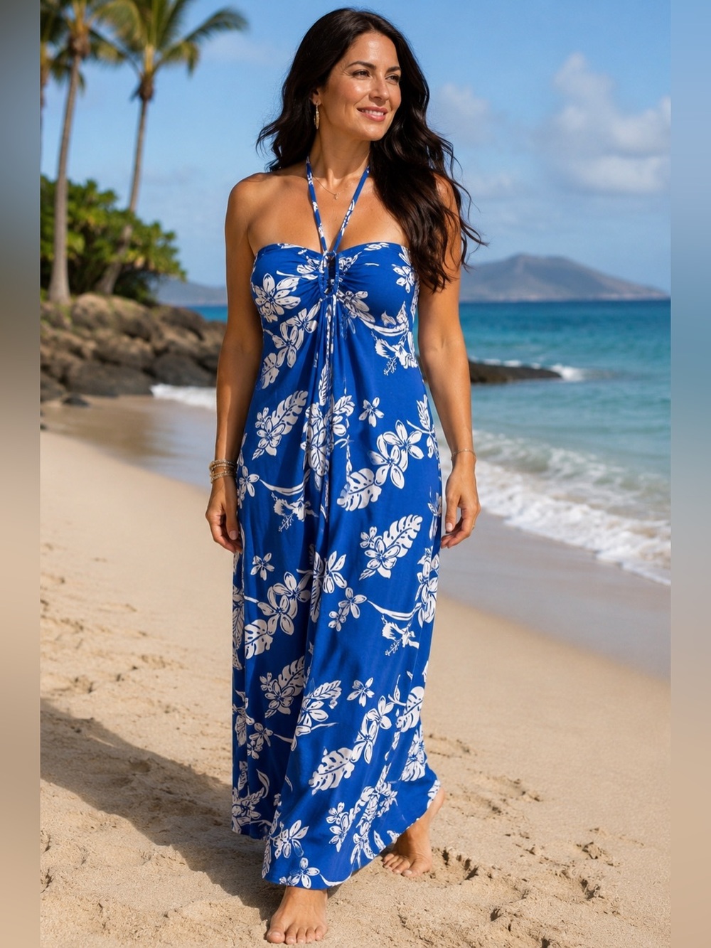Tommy Bahama Blue and White Floral Maxi Dress, Size M